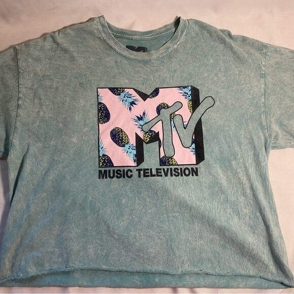 MTV Tops - MTV crop shirt washed retro pineapple xl short sleeve 90s retro rad y2k skater